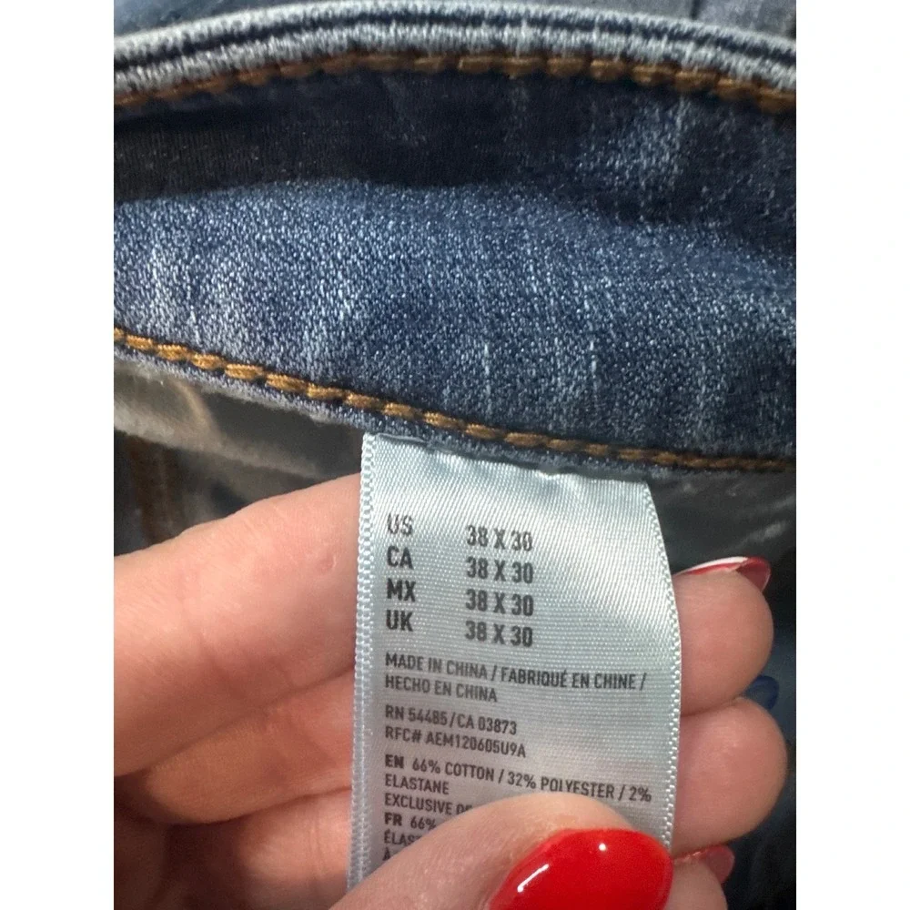 American Eagle Jeans‎ Mens 38x30 Blue Good Distressed Relaxed Straight Denim